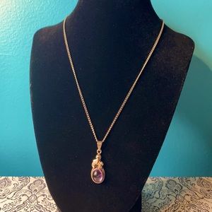 Faux Amethyst Teardrop Pendant Necklace
